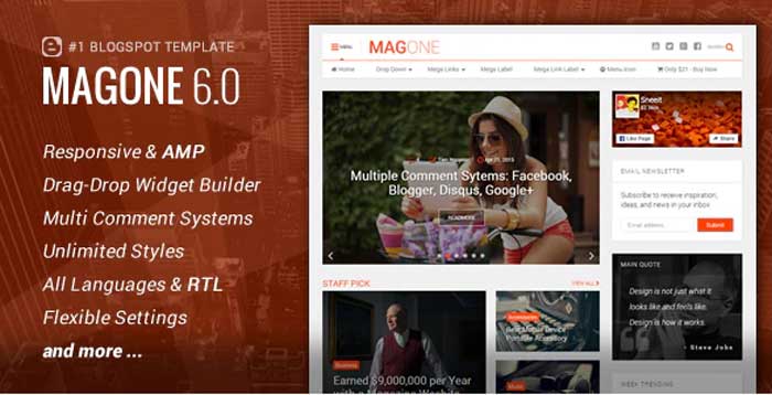 Free Download MagOne - Responsive News & Magazine Blogger Template